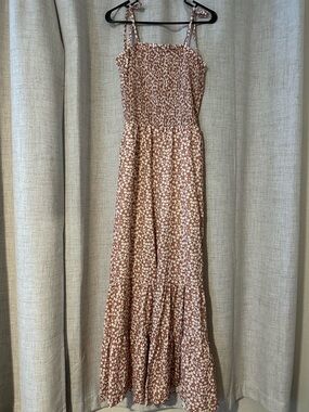 Smocked Floral Jumpsuit in Rust with White Print